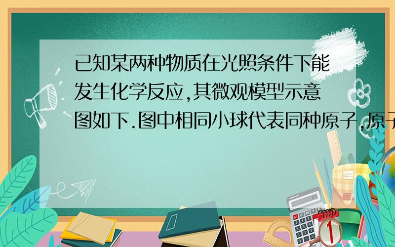 已知某两种物质在光照条件下能发生化学反应,其微观模型示意图如下.图中相同小球代表同种原子,原子间的短线代表原子的结合.下