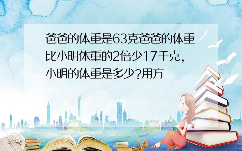 爸爸的体重是63克爸爸的体重比小明体重的2倍少17千克,小明的体重是多少?用方