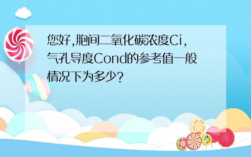 您好,胞间二氧化碳浓度Ci,气孔导度Cond的参考值一般情况下为多少?