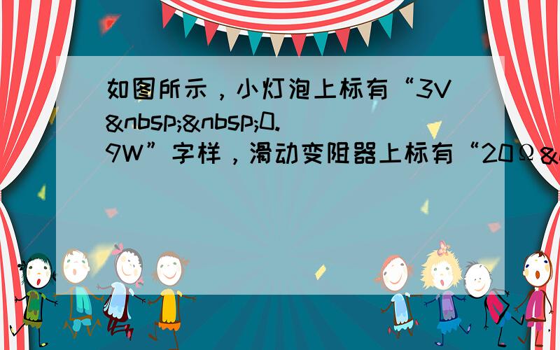 如图所示，小灯泡上标有“3V  0.9W”字样，滑动变阻器上标有“20Ω  2A”字样，电