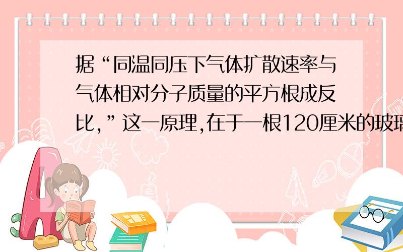 据“同温同压下气体扩散速率与气体相对分子质量的平方根成反比,”这一原理,在于一根120厘米的玻璃管两端相连的容器内分别盛