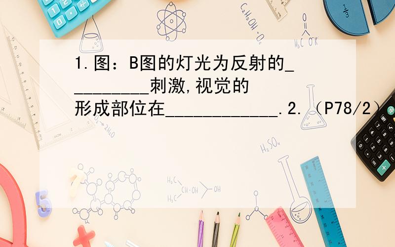 1.图：B图的灯光为反射的_________刺激,视觉的形成部位在____________.2.（P78/2）（1）切除