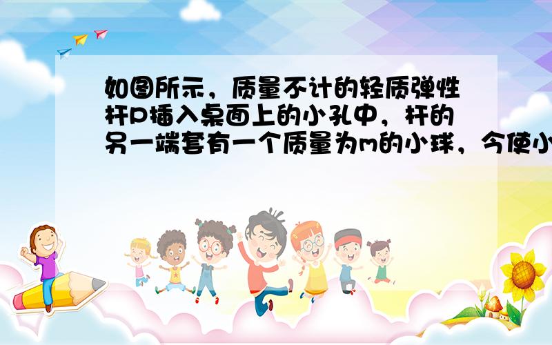 如图所示，质量不计的轻质弹性杆P插入桌面上的小孔中，杆的另一端套有一个质量为m的小球，今使小球在水平面内做半径为R的匀速