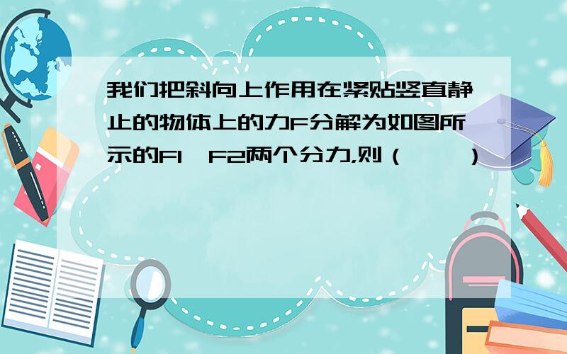 我们把斜向上作用在紧贴竖直静止的物体上的力F分解为如图所示的F1、F2两个分力，则（　　）