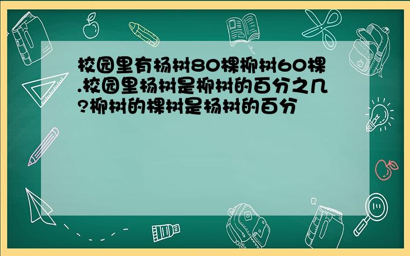 校园里有杨树80棵柳树60棵.校园里杨树是柳树的百分之几?柳树的棵树是杨树的百分