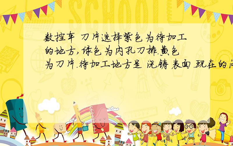 数控车 刀片选择紫色为待加工的地方,绿色为内孔刀排.黄色为刀片.待加工地方是 浇铸 表面.现在的问题是我们用的刀片非常容