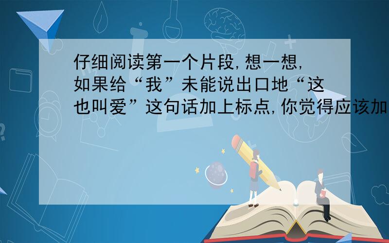 仔细阅读第一个片段,想一想,如果给“我”未能说出口地“这也叫爱”这句话加上标点,你觉得应该加?