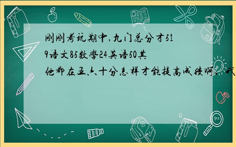 刚刚考玩期中,九门总分才519语文85数学24英语50其他都在五六十分怎样才能提高成绩啊、我的目标是700分,不管用任何