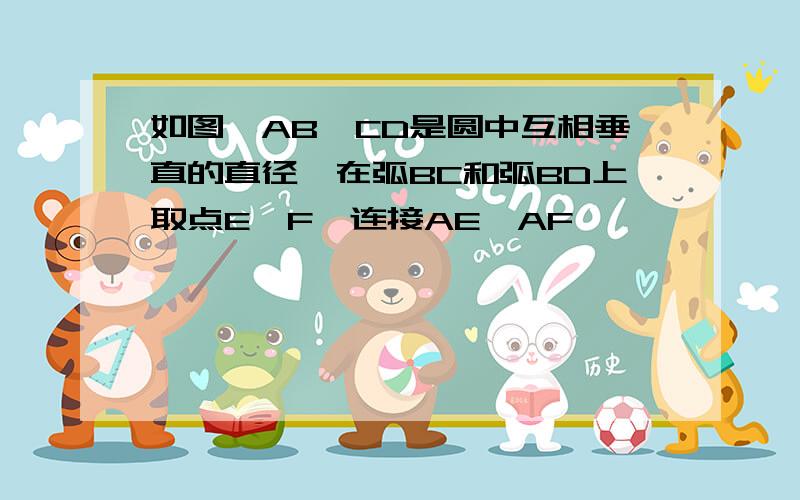 如图,AB、CD是圆中互相垂直的直径,在弧BC和弧BD上取点E、F,连接AE、AF,