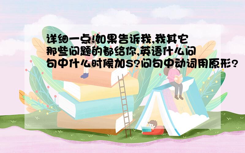 详细一点!如果告诉我,我其它那些问题的都给你,英语什么问句中什么时候加S?问句中动词用原形?