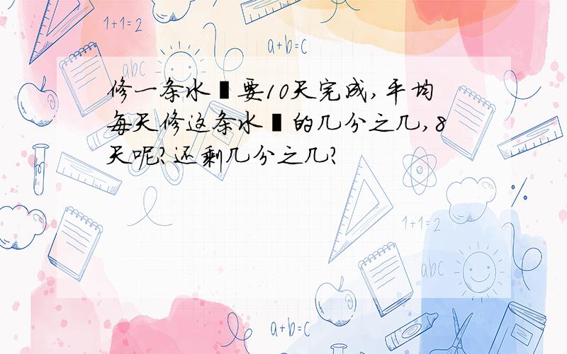 修一条水渠要10天完成,平均每天修这条水渠的几分之几,8天呢?还剩几分之几?