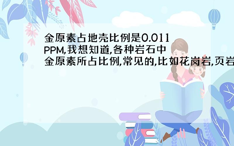 金原素占地壳比例是0.011PPM,我想知道,各种岩石中金原素所占比例,常见的,比如花岗岩,页岩砂岩了之类的,是金元素,