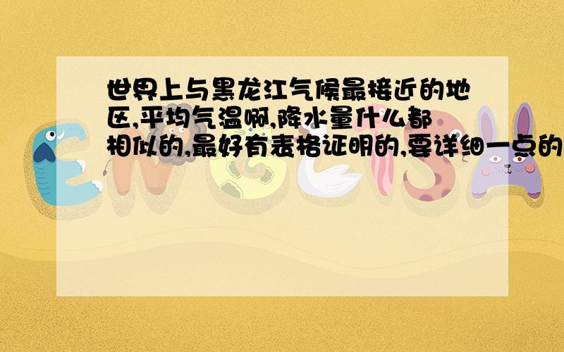 世界上与黑龙江气候最接近的地区,平均气温啊,降水量什么都相似的,最好有表格证明的,要详细一点的,如果有好的答案我会追加的