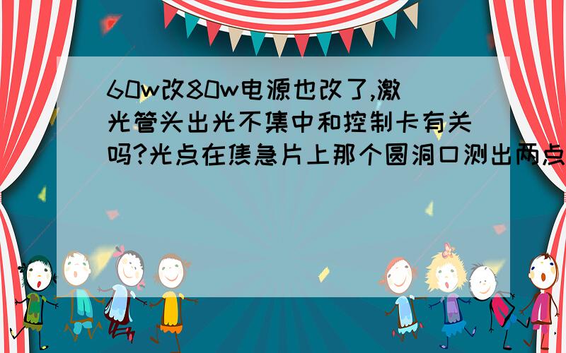 60w改80w电源也改了,激光管头出光不集中和控制卡有关吗?光点在焦急片上那个圆洞口测出两点光点,请叫高