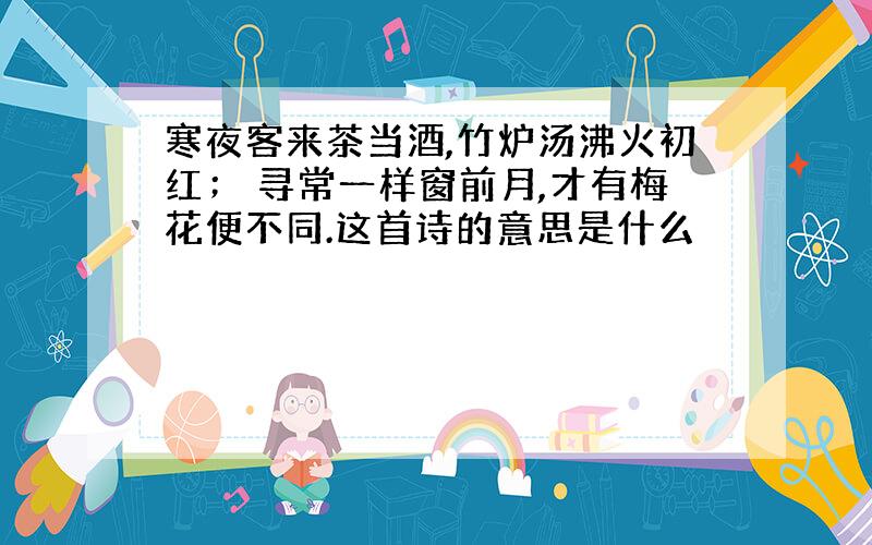 寒夜客来茶当酒,竹炉汤沸火初红； 寻常一样窗前月,才有梅花便不同.这首诗的意思是什么