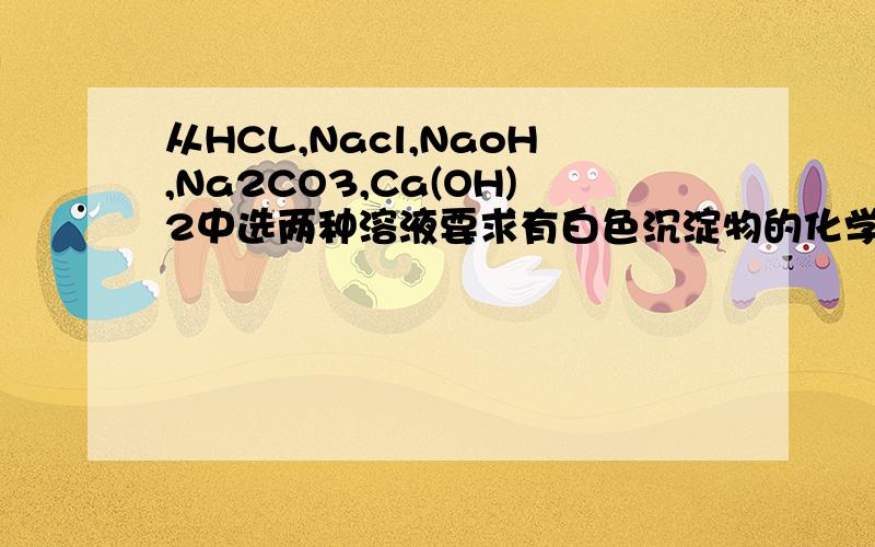 从HCL,Nacl,NaoH,Na2CO3,Ca(OH)2中选两种溶液要求有白色沉淀物的化学方程式是?