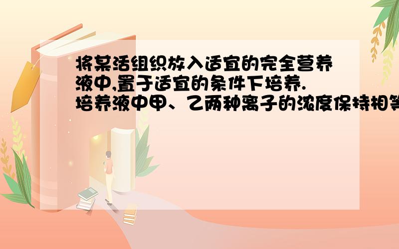 将某活组织放入适宜的完全营养液中,置于适宜的条件下培养.培养液中甲、乙两种离子的浓度保持相等且恒定,定期测定细胞中两种离