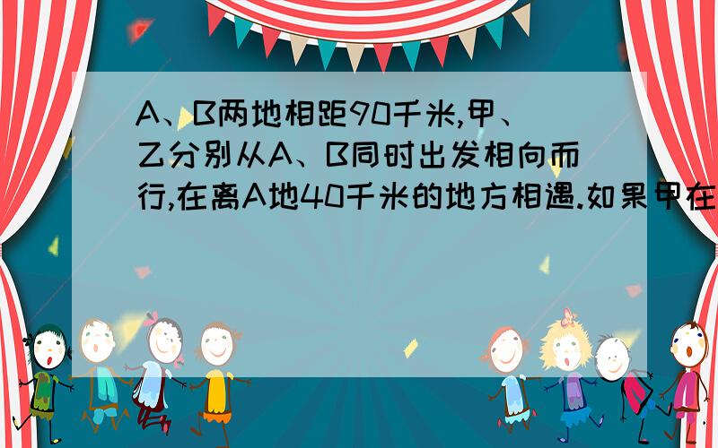 A、B两地相距90千米,甲、乙分别从A、B同时出发相向而行,在离A地40千米的地方相遇.如果甲在出发半小时后增速到原来的