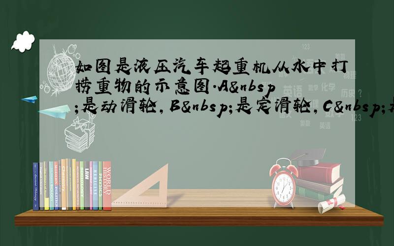 如图是液压汽车起重机从水中打捞重物的示意图．A 是动滑轮，B 是定滑轮，C 是卷扬机，D&