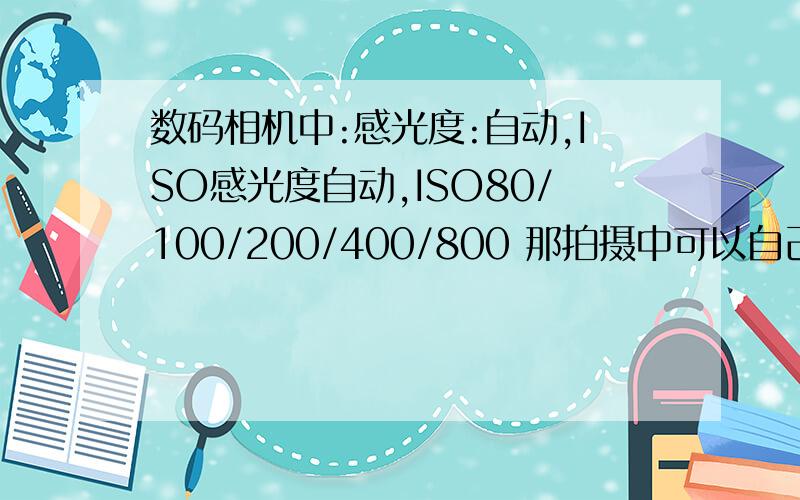 数码相机中:感光度:自动,ISO感光度自动,ISO80/100/200/400/800 那拍摄中可以自己调吗?