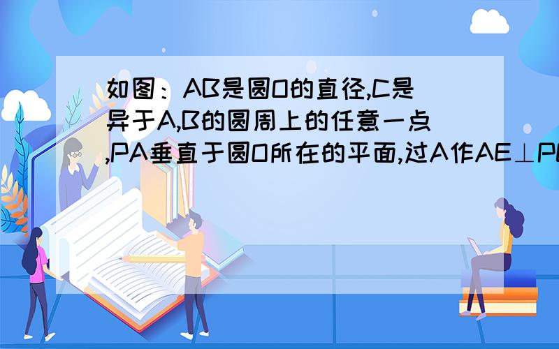 如图：AB是圆O的直径,C是异于A,B的圆周上的任意一点,PA垂直于圆O所在的平面,过A作AE⊥PC于E