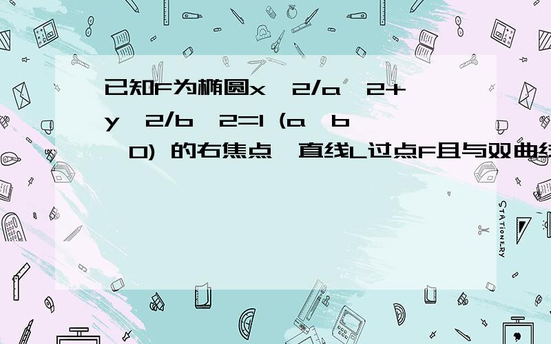 已知F为椭圆x^2/a^2+y^2/b^2=1 (a>b>0) 的右焦点,直线L过点F且与双曲线x^2/a^2-y^2/