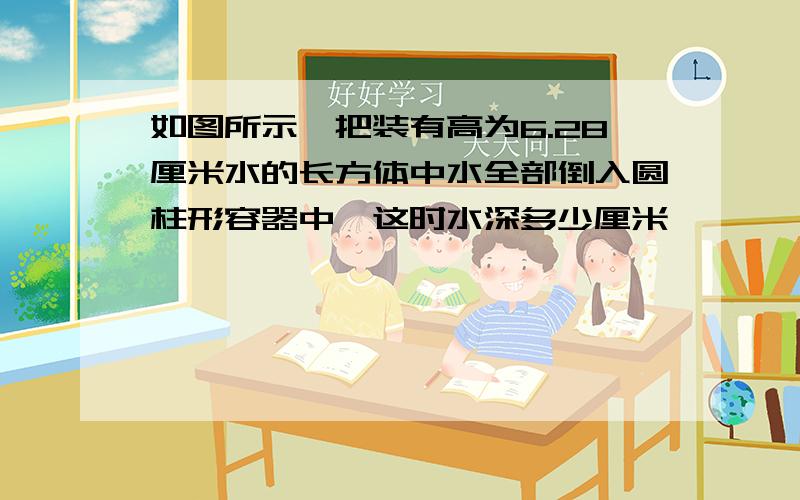 如图所示,把装有高为6.28厘米水的长方体中水全部倒入圆柱形容器中,这时水深多少厘米,