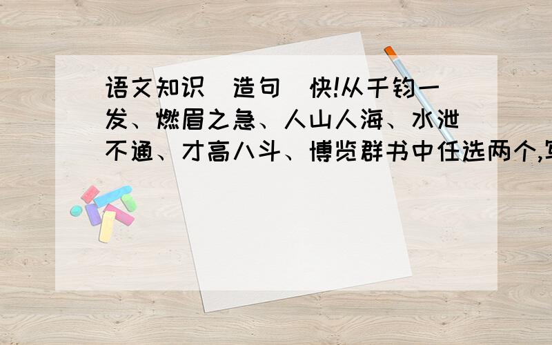 语文知识（造句）快!从千钧一发、燃眉之急、人山人海、水泄不通、才高八斗、博览群书中任选两个,写一句话