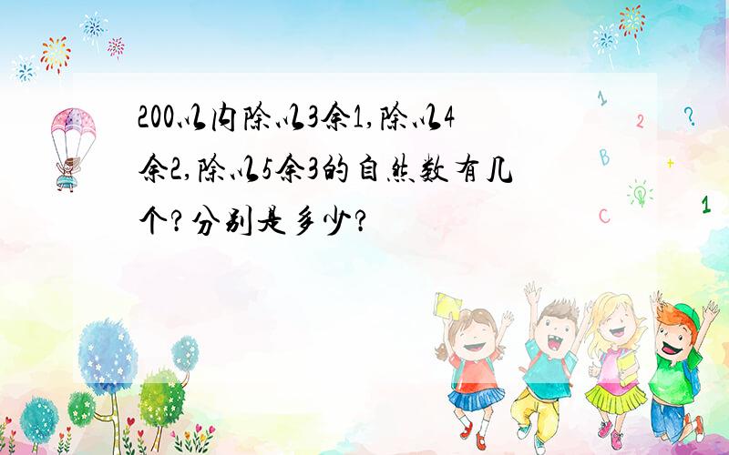 200以内除以3余1,除以4余2,除以5余3的自然数有几个?分别是多少?