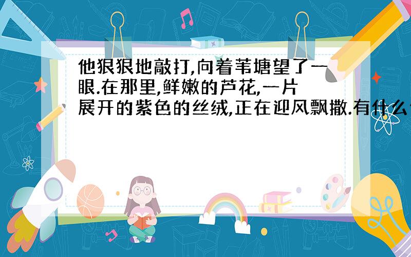 他狠狠地敲打,向着苇塘望了一眼.在那里,鲜嫩的芦花,一片展开的紫色的丝绒,正在迎风飘撒.有什么作用