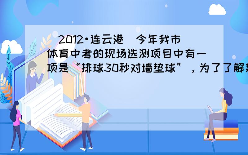 （2012•连云港）今年我市体育中考的现场选测项目中有一项是“排球30秒对墙垫球”，为了了解某学校九年级学生此项目平时的