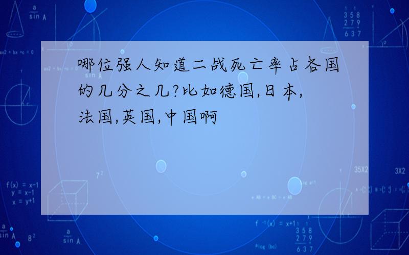 哪位强人知道二战死亡率占各国的几分之几?比如德国,日本,法国,英国,中国啊