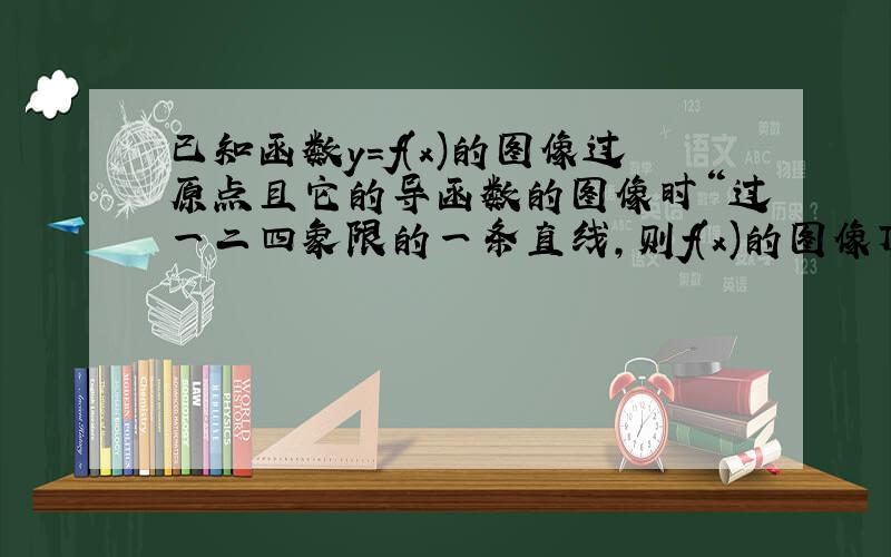 已知函数y=f(x)的图像过原点且它的导函数的图像时“过一二四象限的一条直线,则f(x)的图像顶点在第几象限