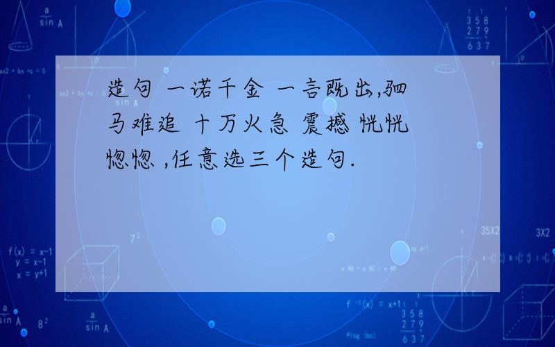 造句 一诺千金 一言既出,驷马难追 十万火急 震撼 恍恍惚惚 ,任意选三个造句.