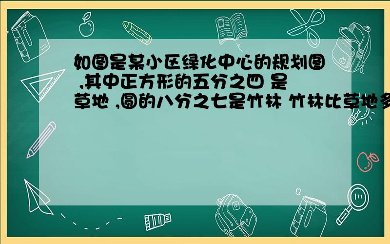 如图是某小区绿化中心的规划图 ,其中正方形的五分之四 是草地 ,圆的八分之七是竹林 竹林比草地多占地500