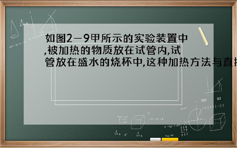 如图2—9甲所示的实验装置中,被加热的物质放在试管内,试管放在盛水的烧杯中,这种加热方法与直接用酒精